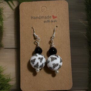 Cowgirl Cow Earrings Silicone Glass Beads Silver Hooks Hypoallergenic NEW